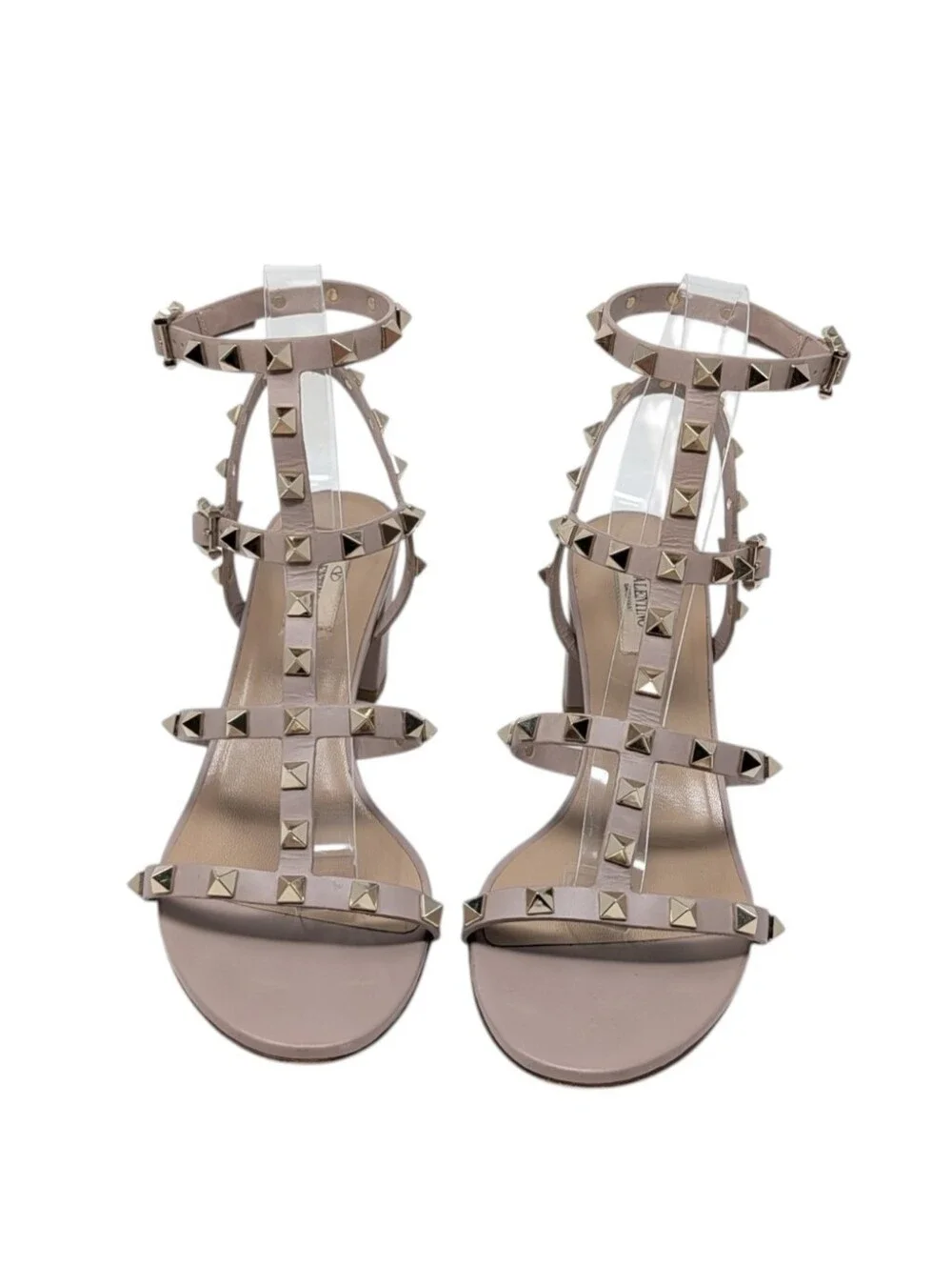 Valentino Garavani Rockstud Nude Pink Cage  60mm Gladiator Sandal Size EU 39